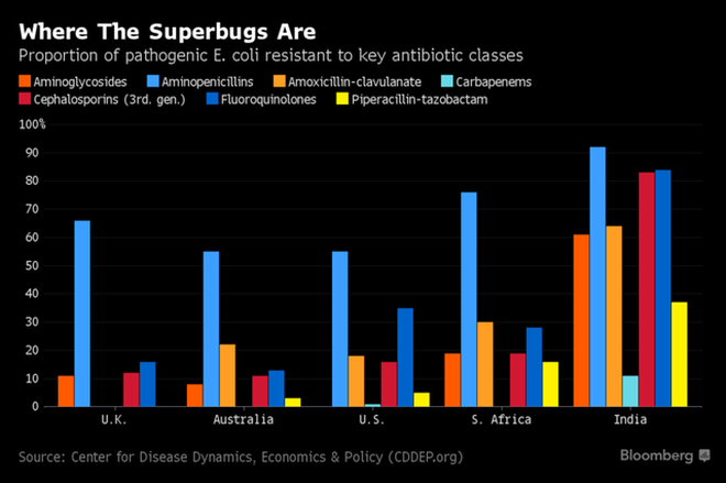 Lượng siêu vi khuẩn nhờn kháng sinh có nhiều nhất tại Ấn Độ